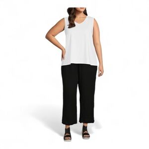 Eileen Fisher Organic Cotton Lofty Gauze Wide Leg Cropped Pants in Black